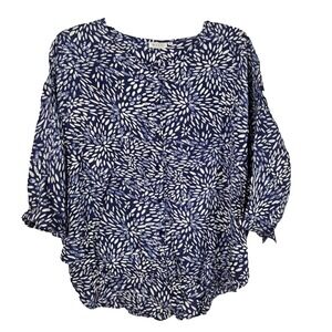 Masai  Blue Print Woven Button Detail Tunic Top Size Medium M